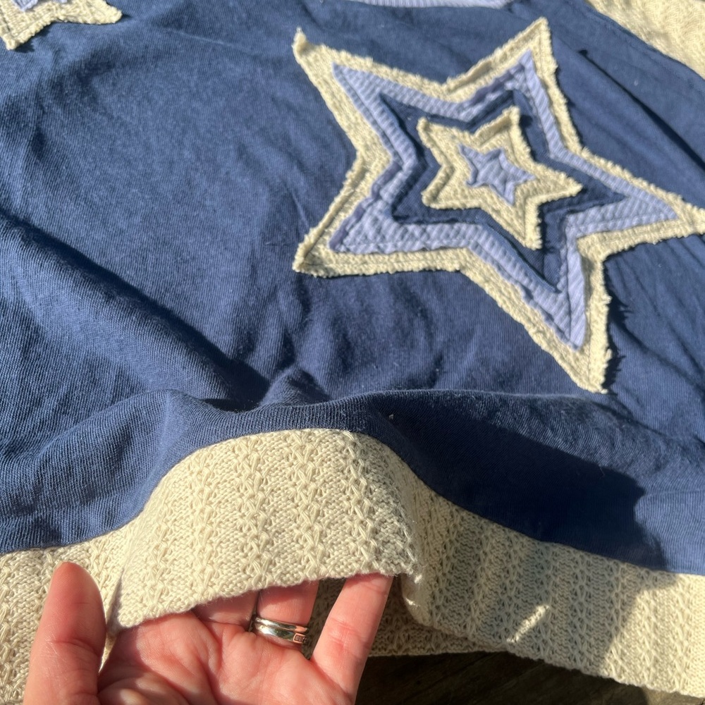 POL Sweater Womens Med Blue & Cream Patchwork Stars Boutique Long Sleeve Top - Picture 7 of 11